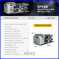 1.5 hp 8x16 2250rpm Mini Lathe Machine w Brushless Motor 3-Jaw Chuck and More