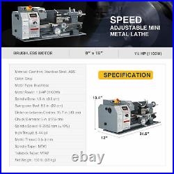 1100W 8x16 Inch 2250rpm Metal and Woodworking Mini Lathe with Brushless Motor