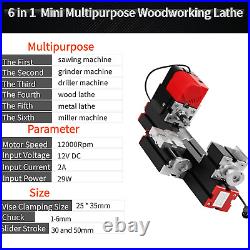 12000RPM 6in1Multipurpose Mini Lathe, Versatile Metal Lathe Tool, Motorized Jigs