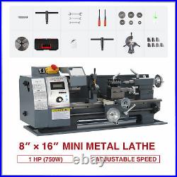 2250rpm Mini Lathe Machine Turning Cutting Drilling Threading Metal 8x16