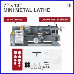 2250rpm Mini Metal Lathe Benchtop Woodworking Equipment with 550W Motor 7x12