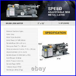 2250rpm Mini Metal Lathe Benchtop Woodworking Equipment with 550W Motor 7x12