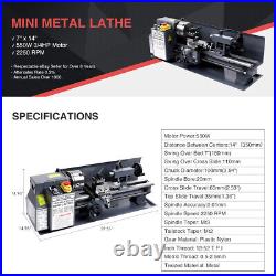 550W 7x14inch Mini Metal Lathe Machine Variable Speed 2250 RPM 3/4HP New