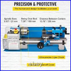 550W Bench Top Mini Metal Lathe 7x14in 50-2500 RPM Nylon Gear Precision