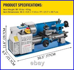 550W Bench Top Mini Metal Lathe 7x14in 50-2500 RPM Nylon Gear Precision