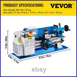 550W Metal Lathe 7x12Precision Bench Top Mini Metal Lathe 50-2500RPM Nylon Gear