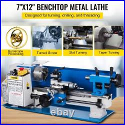 550W Metal Lathe 7x12Precision Bench Top Mini Metal Lathe 50-2500RPM Nylon Gear