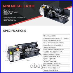 550W Mini Metal Lathe Machine Bed 7 x 14 Variable Speed 2250 RPM DC Motor