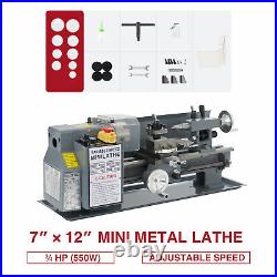 550W Mini Metal Lathe for Turning Cutting Drilling Threading 7x12 Inch 2250rpm