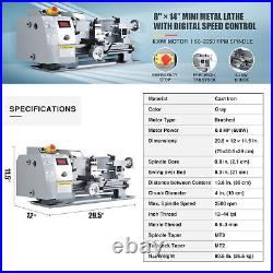 600W Mini Lathe Machine 8x14 Inch 2500rpm w Brushed Motor for Metalwork & More