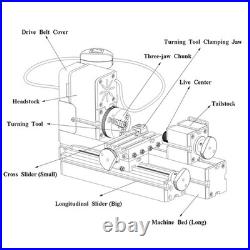 60W High Power Mini Metal Lathe 4-Axis DIY Bench Lathe Machine Tool