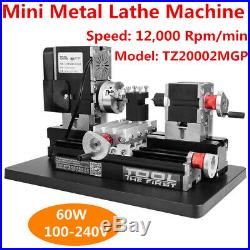 60W High Power Mini Metal Lathe Woodworking Machine Durable US Plug 100-240V S