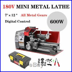 7×12 Mini Metal Lathe Woodworking Metal Gears Bench 600W Digital Meter Durable