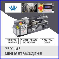 7 x 14 Mini Metal Lathe Machine 550W 3/4HP 5 Tools Digital Readout Upgraded