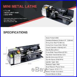 7 x 14Mini Metal Lathe Bed Machine 550W 2250 RPM 3/4HP Metalworking DC Motor