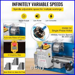 7x14 Mini Metal Lathe 550W Variable 50-2500 RPM Nylon Gear with