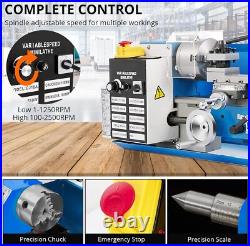 7x14 Mini Metal Lathe Variable Speed Metalworking Machine 550W 2250 RPM With Box
