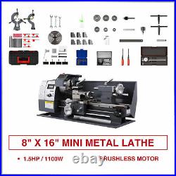 8× 16 Mini Metal Lathe 1100W Metal Gear Digital Display 9 Turning Tools