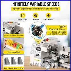 8X14 Mini Metal Lathe Variable Speed Metalworking Machine 2250 RPM