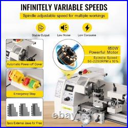8x14in 650W 2250RPM Variable Speed Mini Metal Lathe for Turning & Milling