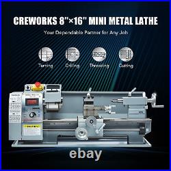 8x16 Mini Metal Lathe with 3 Jaw Chuck 750W Motor LCD Display Variable Speeds
