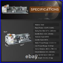 9x30 Mini Metal Lathe 1100W DC Motor 3-Jaw Chuck LCD Display Metalworking