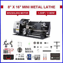 Auto Mini Metal Lathe 8 × 16 1100W 1.5HP Metal Gear Brushless 2250RPM 2 Chucks
