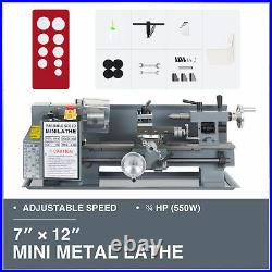 Benchtop Mini Metal Lathe Cutting Machine for Wood and Metal 7x12 550W 2250rpm