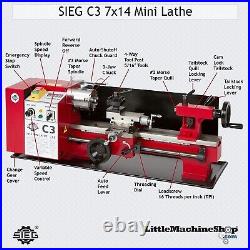 C3 Mini Metal Lathe 7x14 Variable Speed, 350 W, 100 3000 RPM, 120V 60Hz 6A