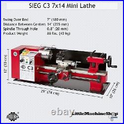 C3 Mini Metal Lathe 7x14 Variable Speed, 350 W, 100 3000 RPM, 120V 60Hz 6A