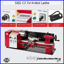 C3 Mini Metal Lathe 7x14 Variable Speed, 350 W, 100 3000 RPM, 120V 60Hz 6A