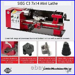 C3 Mini Metal Lathe 7x14 Variable Speed, 350 W, 100 3000 RPM, 120V 60Hz 6A