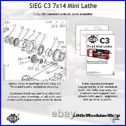 C3 Mini Metal Lathe 7x14 Variable Speed, 350 W, 100 3000 RPM, 120V 60Hz 6A