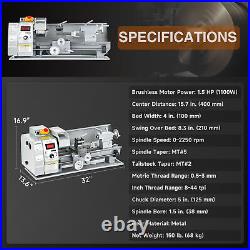 CREWORKS 8x16 Mini Metal Lathe 1100W Brushless 2250rpm 2 Chucks Tool Bundle