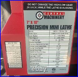 Central Machinery 7 x 10 Precision Tabletop Mini Lathe