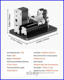 Didactical Mini Metal Lathe Machine, 2.76 X 5.12 In, 36W Power Metal Lathe, 20,0