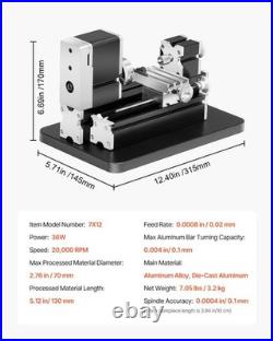 Didactical Mini Metal Lathe Machine, 2.76 x 5.12 in, 36W Power Metal Lathe, 20,000