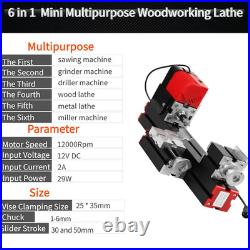 Metal Lathe Tool, 12000Rpm 6 in 1 Micro Mini Multipurpose Woodworking Lathe Sawin