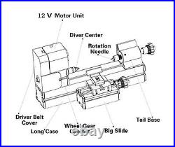 Mini Lathe Kit, 12V DC 60W 12000RPM High Power Micro Lathe Machine Mini Lathe