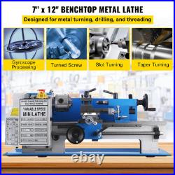 Mini Metal Lathe 7x12 Metalworking Machine Variable Speed 2250 RPM