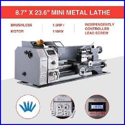 Mini Metal Lathe 8.7× 23.6 1.5 HP Digital Display Metal Gear Brushless Motor