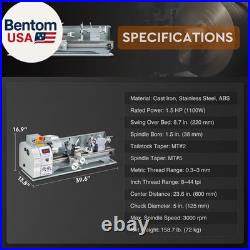 Mini Metal Lathe, 9 X 24 Benchtop Metal Lathe with 3 Jaw Chuck and 3000Rpm Max