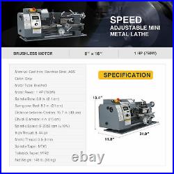 Mini Metal Lathe w 750W Brushed Motor for Woodworking & More 8x16 2250rpm