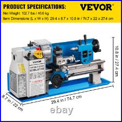 VEVOR 7x14 Mini Metal Lathe Machine 550W Variable Speed 2250 RPM