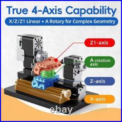 ZHRUI Mini Metal Lathe 60W 12,000 RPM, 4-Axis All-Machine Tool for Soft Metal